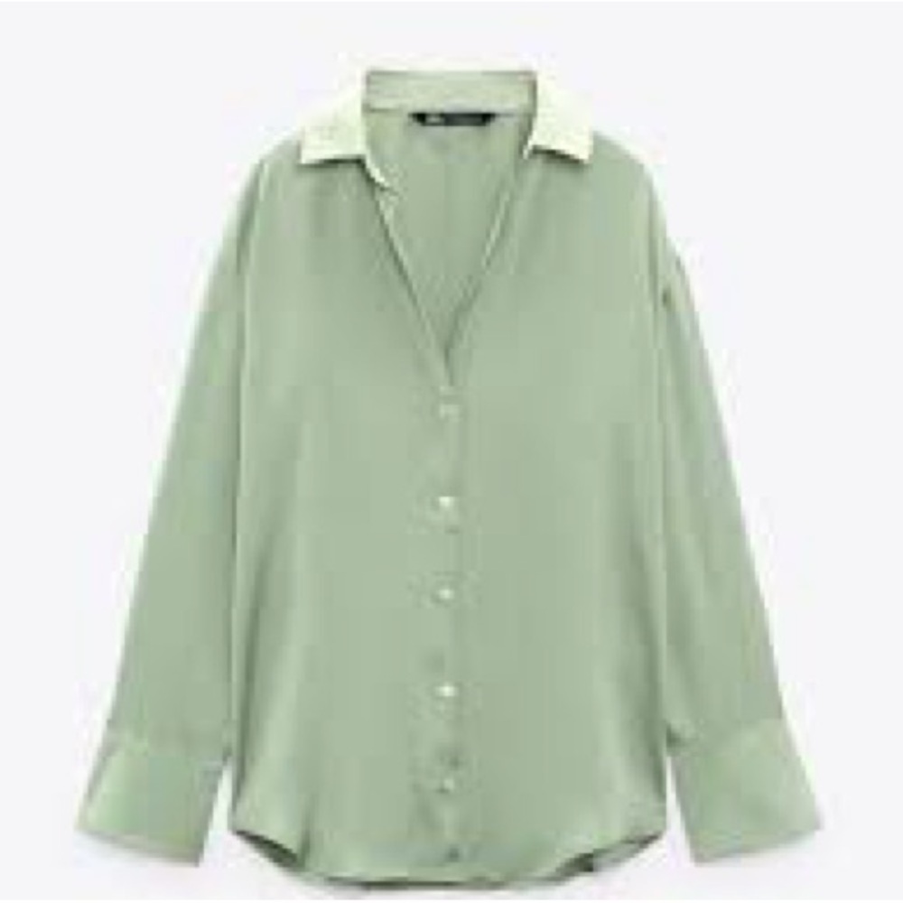 NWT. Zara Green Satin Effect Blouse. Size S. - Picture 4 of 9